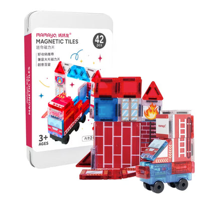 【mamayo】迷你磁力片印刷系列(42pcs，附雲梯消防車2pcs、教學手冊)