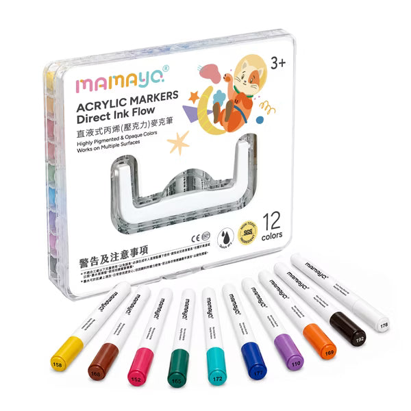 【mamayo】升級版-直液式丙烯麥克筆12色/36色(附贈收納盒)