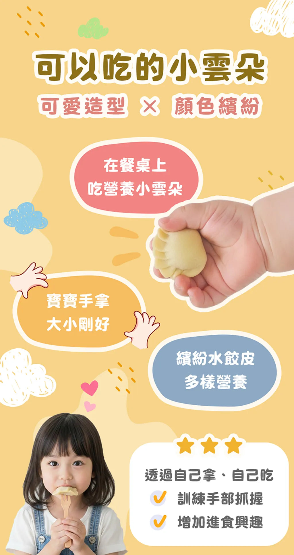 【童心好食館】寶寶雲彩水餃-高麗菜玉米鮮肉| 微調味｜1Y+ （批次到期日：6/8/2026)
