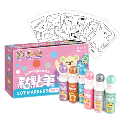 【mamayo】無毒點點筆-珠光六色組(附塗鴉紙，60ml/色)