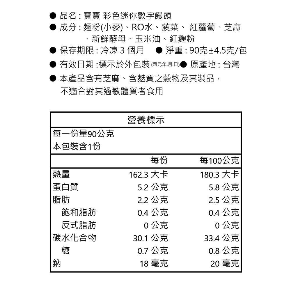【童心好食館】寶寶彩色數字饅頭｜無調味｜10M+