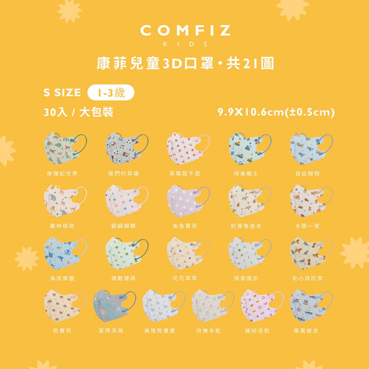 【Comfiz】1~3歲立體醫療口罩(S) 30入 大包裝 - 多款式