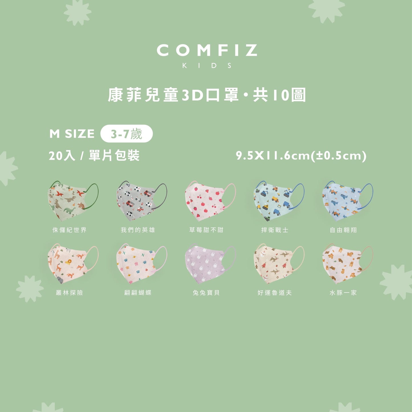 【Comfiz】1-12歲適用立體醫療口罩 S/M/L Size - 20入單片包 (多款式)