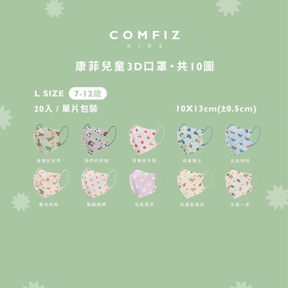 【Comfiz】1-12歲適用立體醫療口罩 S/M/L Size - 20入單片包 (多款式)