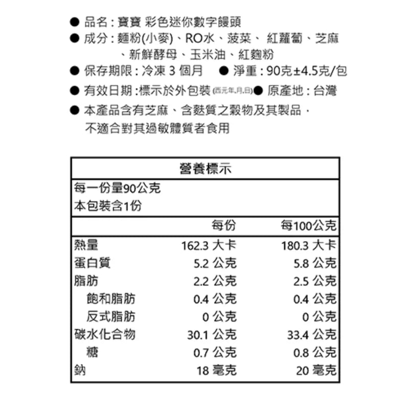 【童心好食館】 寶寶彩色迷你數字饅頭  (批次日期: 6/8/2026)
