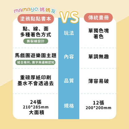 【mamayo】台灣製點點筆專用塗鴉本-遊樂園馬戲團(著色本-基礎點線面)