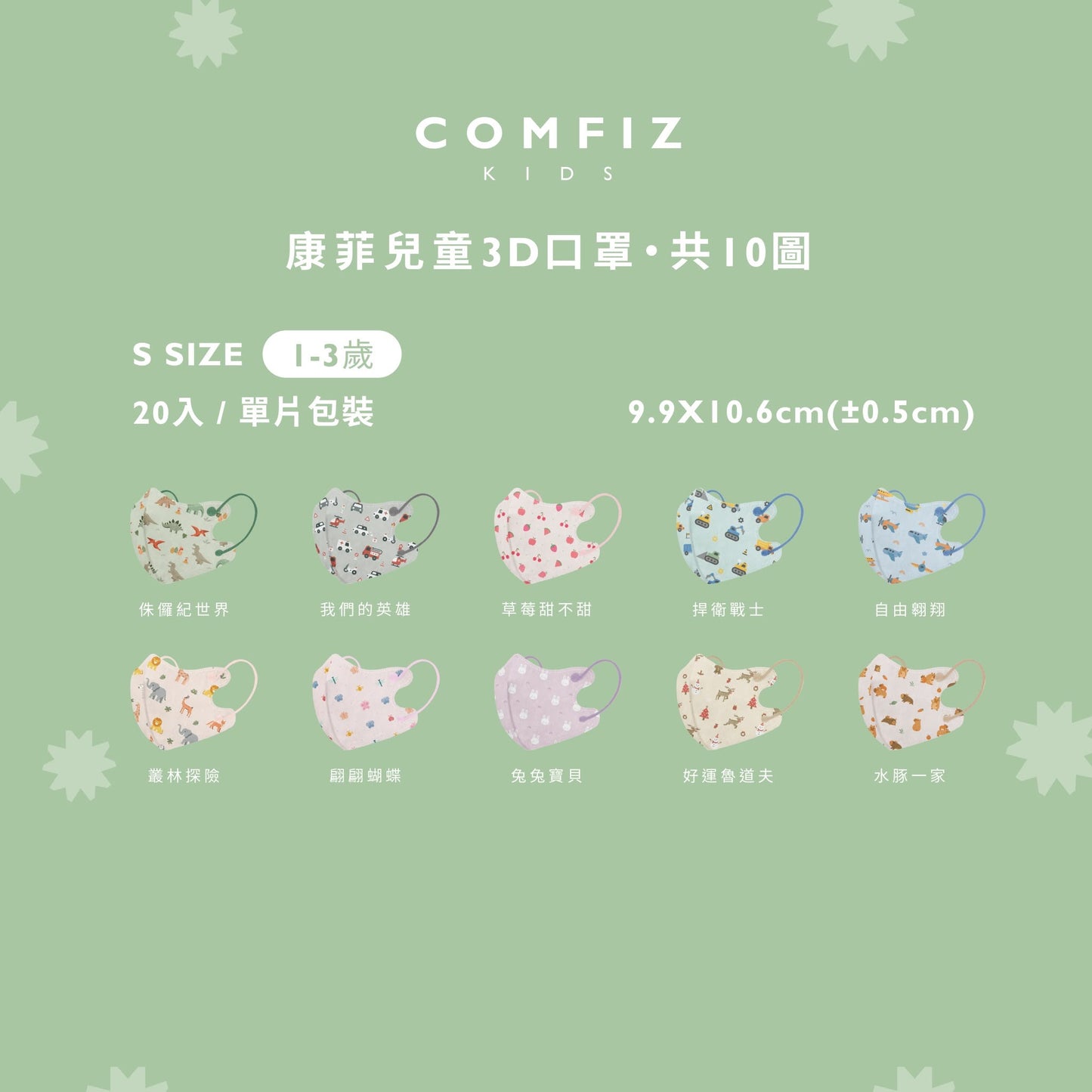 【Comfiz】1-12歲適用立體醫療口罩 S/M/L Size - 20入單片包 (多款式)
