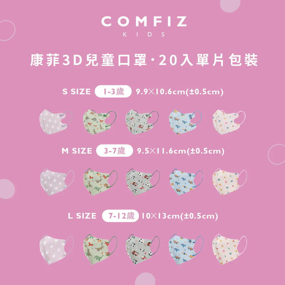 【Comfiz】1-12歲適用立體醫療口罩 S/M/L Size - 20入單片包 (多款式)